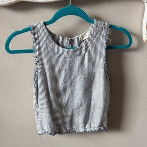 Altar'd State Linen Blend Blue & White Striped Cropped Tank